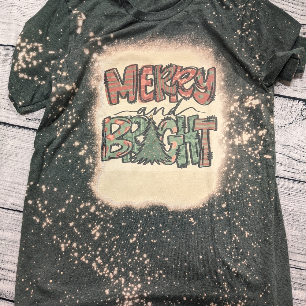 Merry and bright Christmas bleached tee